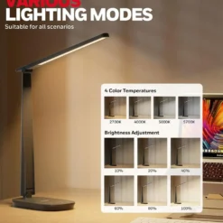 Honeywell Dimmable Small Desk Lamp with USB A+C Dual Charging Ports and Eye Protection, Black