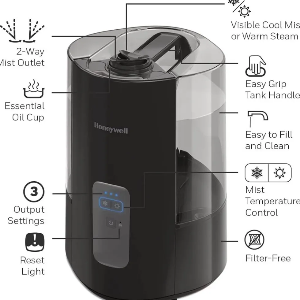 Honeywell Dual Comfort Cool + Warm Mist Humidifier - Black, HWC775B