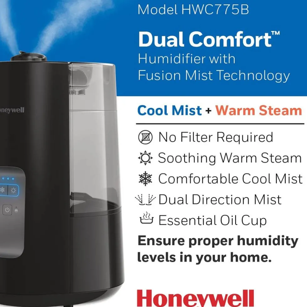 Honeywell Dual Comfort Cool + Warm Mist Humidifier - Black, HWC775B