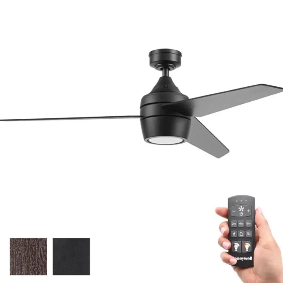 Honeywell Eamon 52 inch Color Changing Indoor Ceiling Fan with Light and Remote, Matte Black - 51906