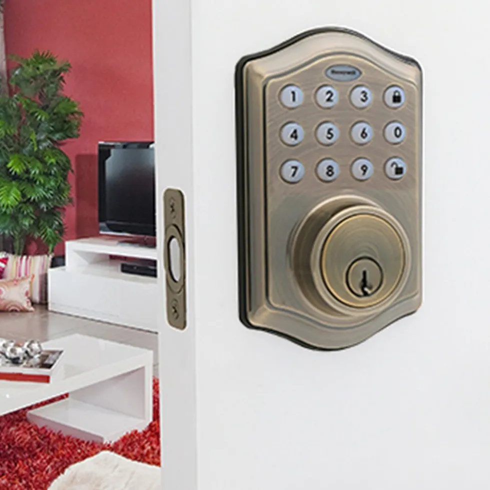 Honeywell Electronic Deadbolt Door Lock with Keypad in Antique Brass, 8712109