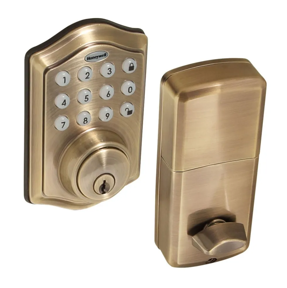 Honeywell Electronic Deadbolt Door Lock with Keypad in Antique Brass, 8712109