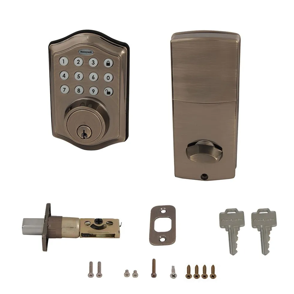 Honeywell Electronic Deadbolt Door Lock with Keypad in Antique Brass, 8712109