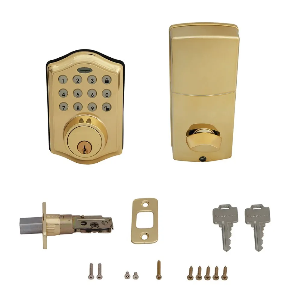 Honeywell Electronic Deadbolt Door Lock with Keypad in Polished Brass, 8712009