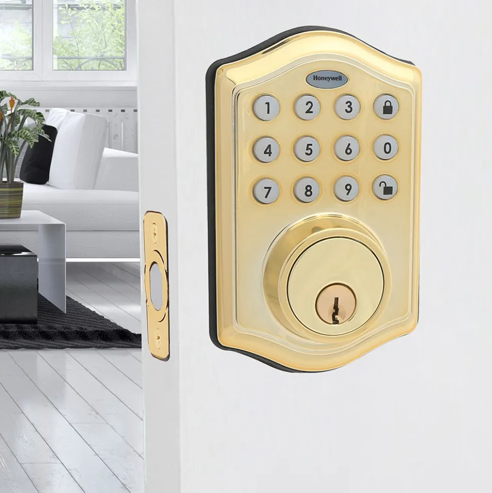 Honeywell Electronic Deadbolt Door Lock with Keypad in Polished Brass, 8712009