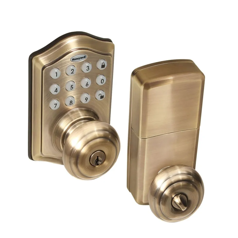 Honeywell Electronic Entry Knob Door Lock with Keypad in Antique Brass, 8732101