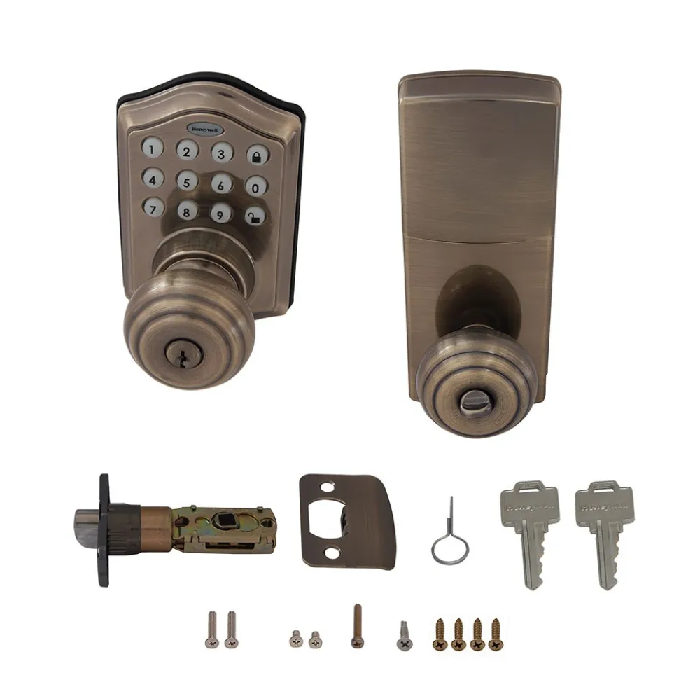 Honeywell Electronic Entry Knob Door Lock with Keypad in Antique Brass, 8732101