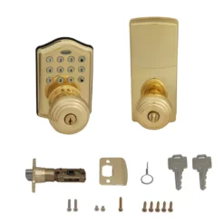 Honeywell Electronic Entry Knob Door Lock with Keypad in Polished Brass, 8732001