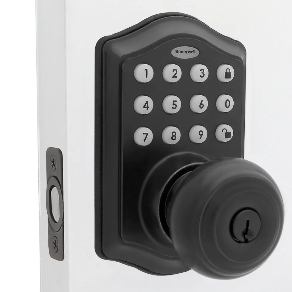 Honeywell Electronic Entry Knob Door Lock, Matte Black, 8732501