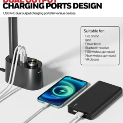Honeywell Foldable Modern Table Lamp with USB A+C Charging Port and Eye Protection, Black - HWT-H01