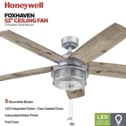 Honeywell Foxhaven Indoor and Outdoor Ceiling Fan, Galvanized, 52-Inch - 51632