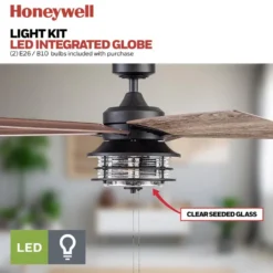 Honeywell Foxhaven Indoor and Outdoor Ceiling Fan, Matte Black, 52-Inch - 51631
