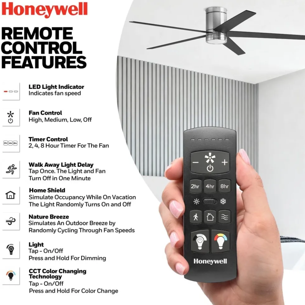 Honeywell Graceshire Ceiling Fan with Light, 60 Inch, Brushed Nickel - 53053