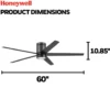 Honeywell Graceshire Ceiling Fan with Light, 60 Inch, Matte Black - 53052