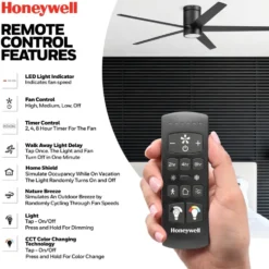 Honeywell Graceshire Ceiling Fan with Light, 60 Inch, Matte Black - 53052