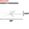 Honeywell Graceshire Ceiling Fan with Light, 60 Inch, White - 53054