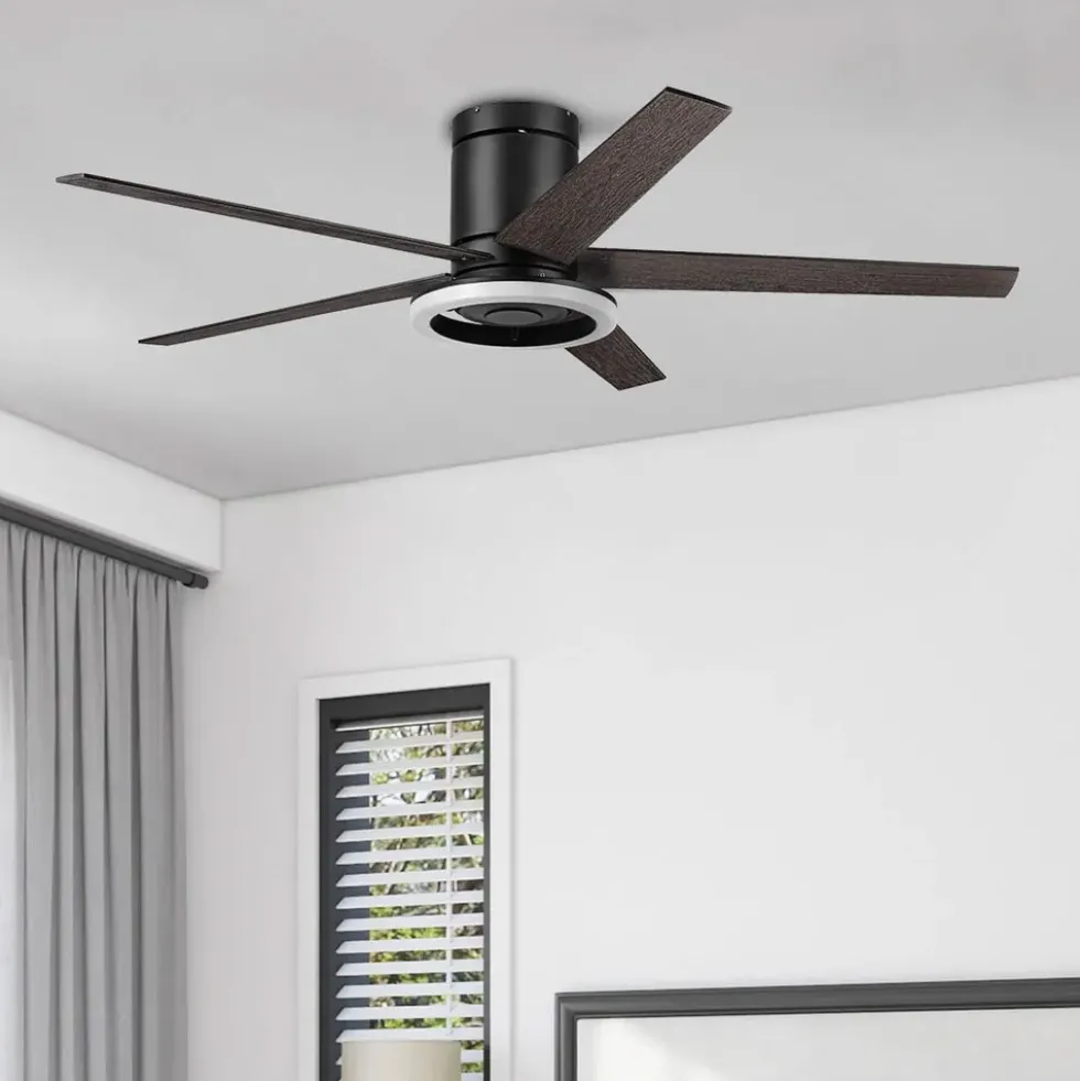 Honeywell Graceshire Contemporary Ceiling Fan with LED Ring Light, Dual Finish Blades and Reversible Motor - 52 Inch, Matte Black