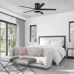 Honeywell Graceshire Contemporary Ceiling Fan with LED Ring Light, Dual Finish Blades and Reversible Motor - 52 Inch, Matte Black