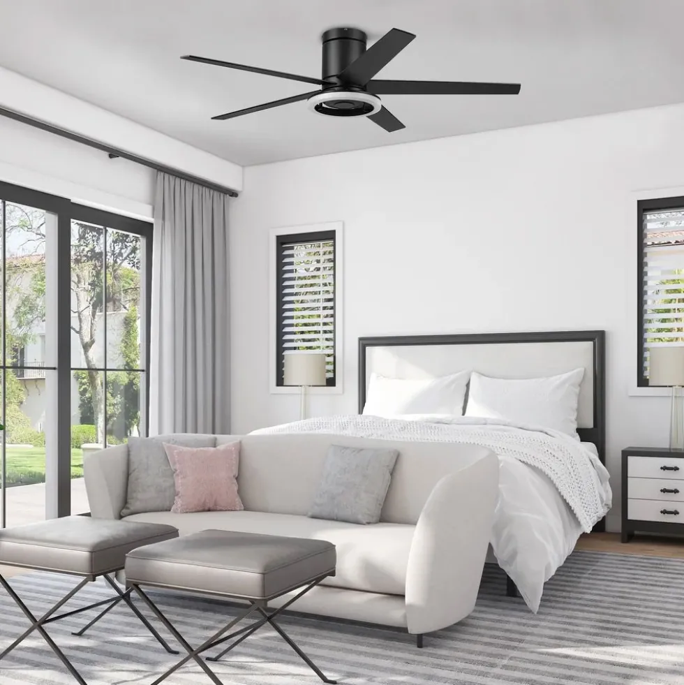 Honeywell Graceshire Contemporary Ceiling Fan with LED Ring Light, Dual Finish Blades and Reversible Motor - 52 Inch, Matte Black