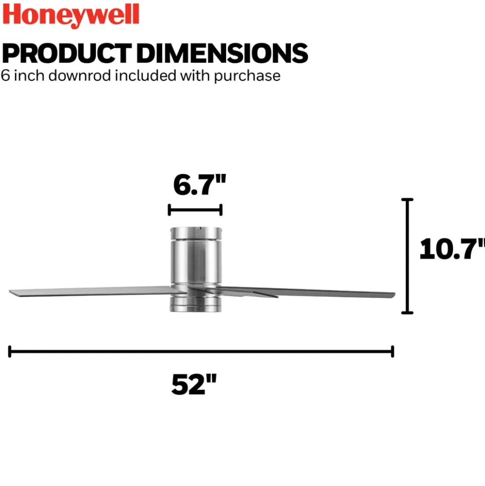 Honeywell Graceshire Indoor Flush Mount Ceiling Fan, Brushed Nickel, 52-Inch - 51860