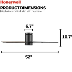Honeywell Graceshire Indoor Flush Mount Ceiling Fan, Matte Black, 52 Inch - 51859