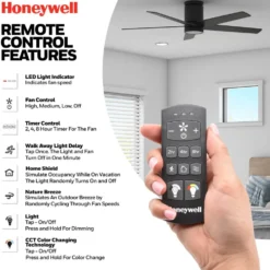 Honeywell Graceshire Indoor Flush Mount Ceiling Fan, Matte Black, 52 Inch - 51859