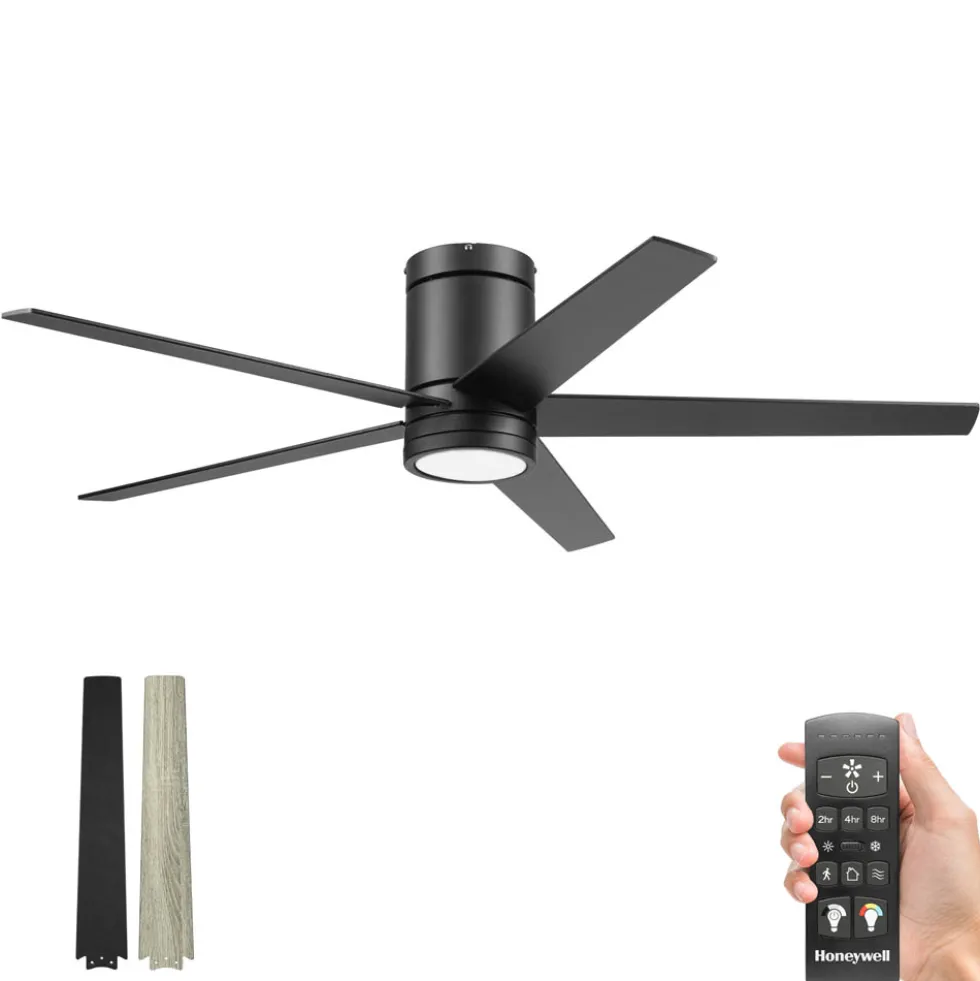 Honeywell Graceshire Indoor Flush Mount Ceiling Fan, Matte Black, 52 Inch - 51859