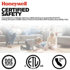 Honeywell Halle 42 Inch Indoor Matte Black Ceiling Fan with Light & Pull Chain - 53044