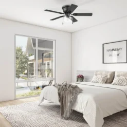 Honeywell Halle 42 Inch Indoor Matte Black Ceiling Fan with Light & Pull Chain - 53044