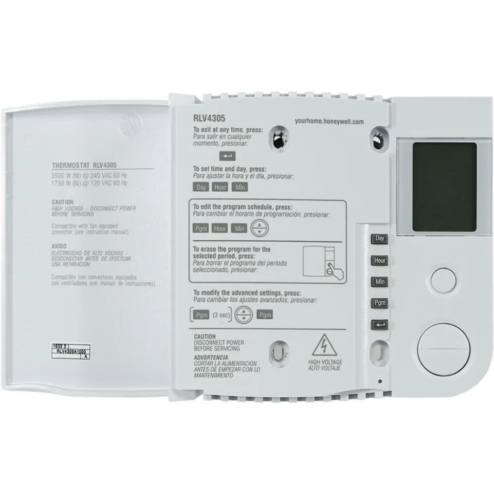 Honeywell Home RLV4305A1000 5-2 Day Programmable TRIAC Line Volt Thermostat, Electric Heat Only