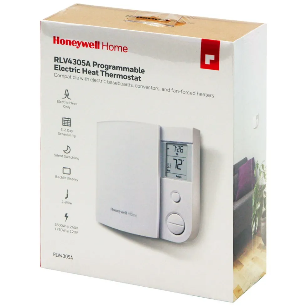 Honeywell Home RLV4305A1000 5-2 Day Programmable TRIAC Line Volt Thermostat, Electric Heat Only