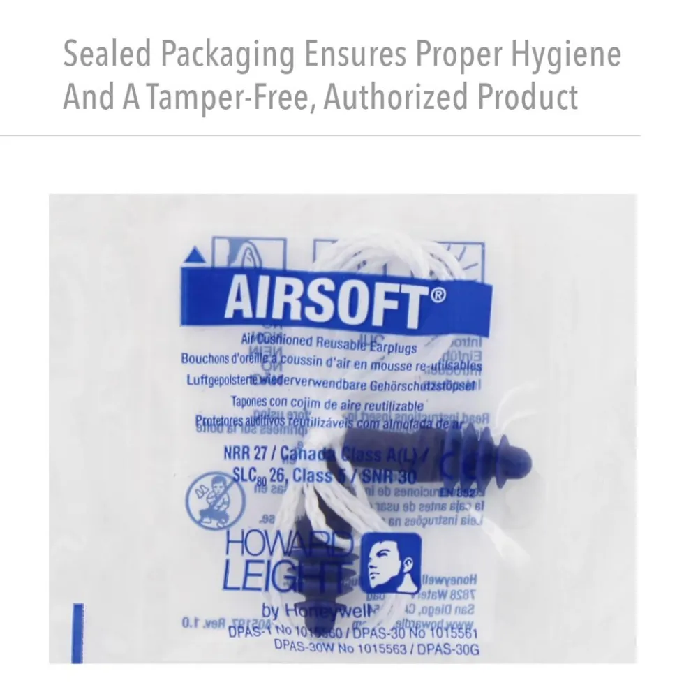 Honeywell Howard Leight AIRSoft Tapered TPE Corded Earplugs, 1000 Pairs