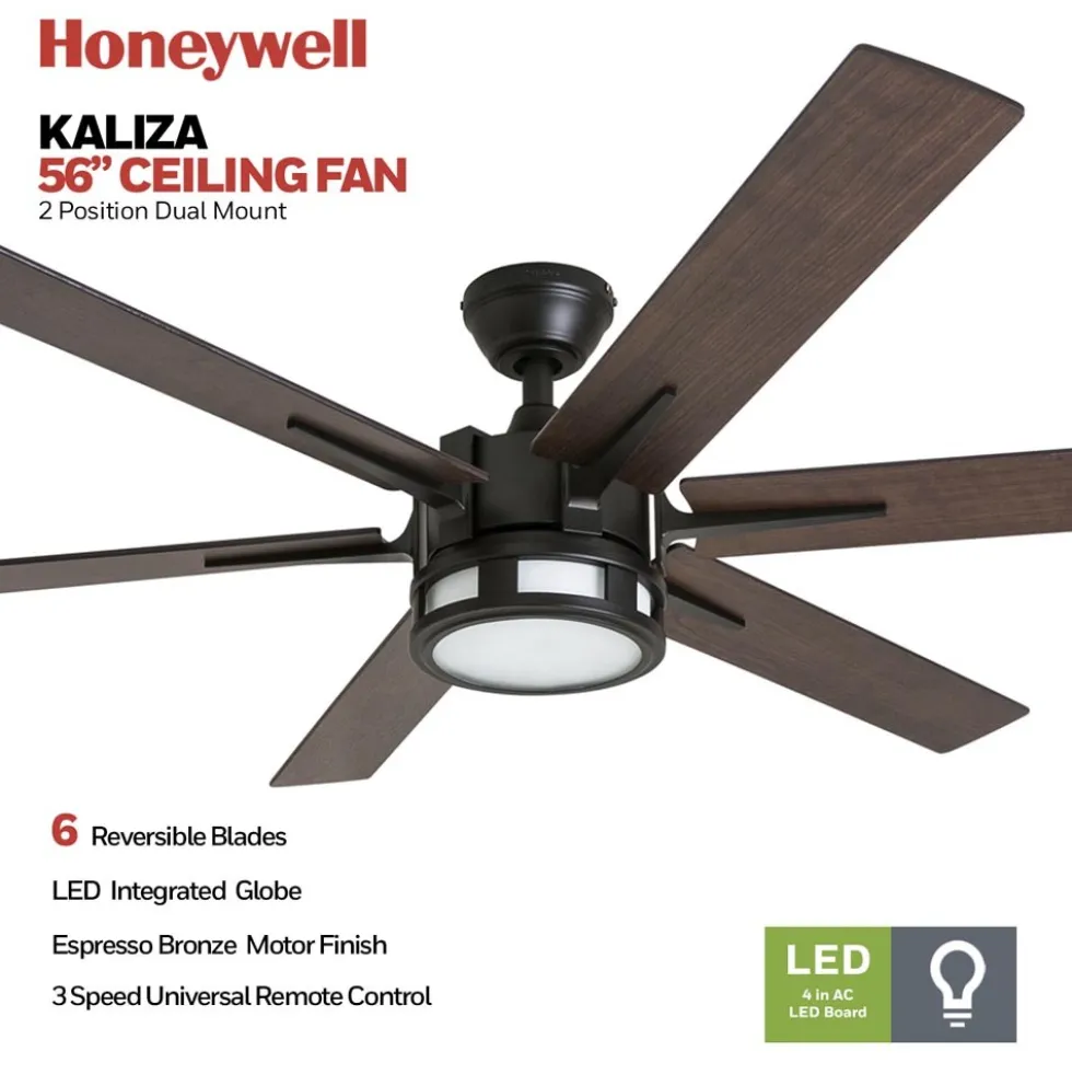 Honeywell Kaliza Indoor Ceiling Fan, Espresso, 56-Inch - 51036