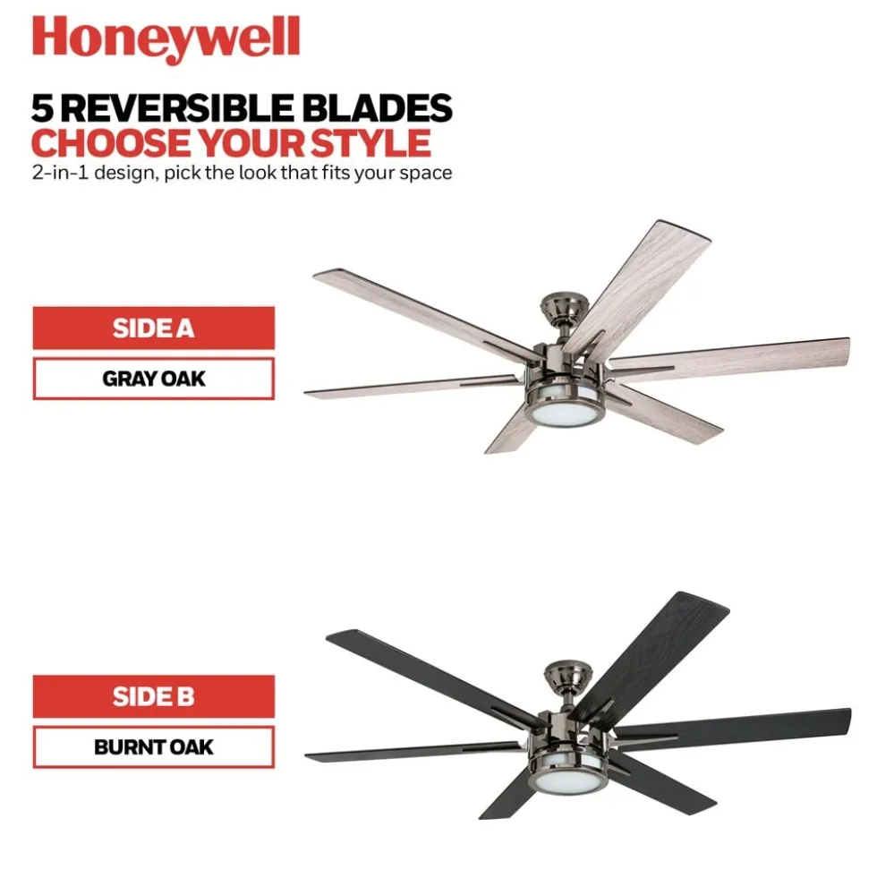 Honeywell Kaliza Indoor Ceiling Fan, Gun Metal, 56-Inch - 51035