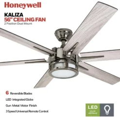 Honeywell Kaliza Indoor Ceiling Fan, Gun Metal, 56-Inch - 51035