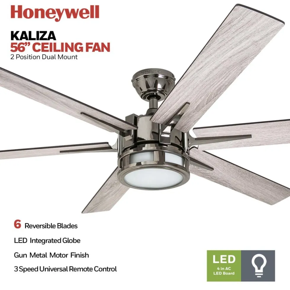 Honeywell Kaliza Indoor Ceiling Fan, Gun Metal, 56-Inch - 51035