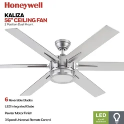 Honeywell Kaliza Indoor Ceiling Fan, Pewter, 56-Inch - 51626