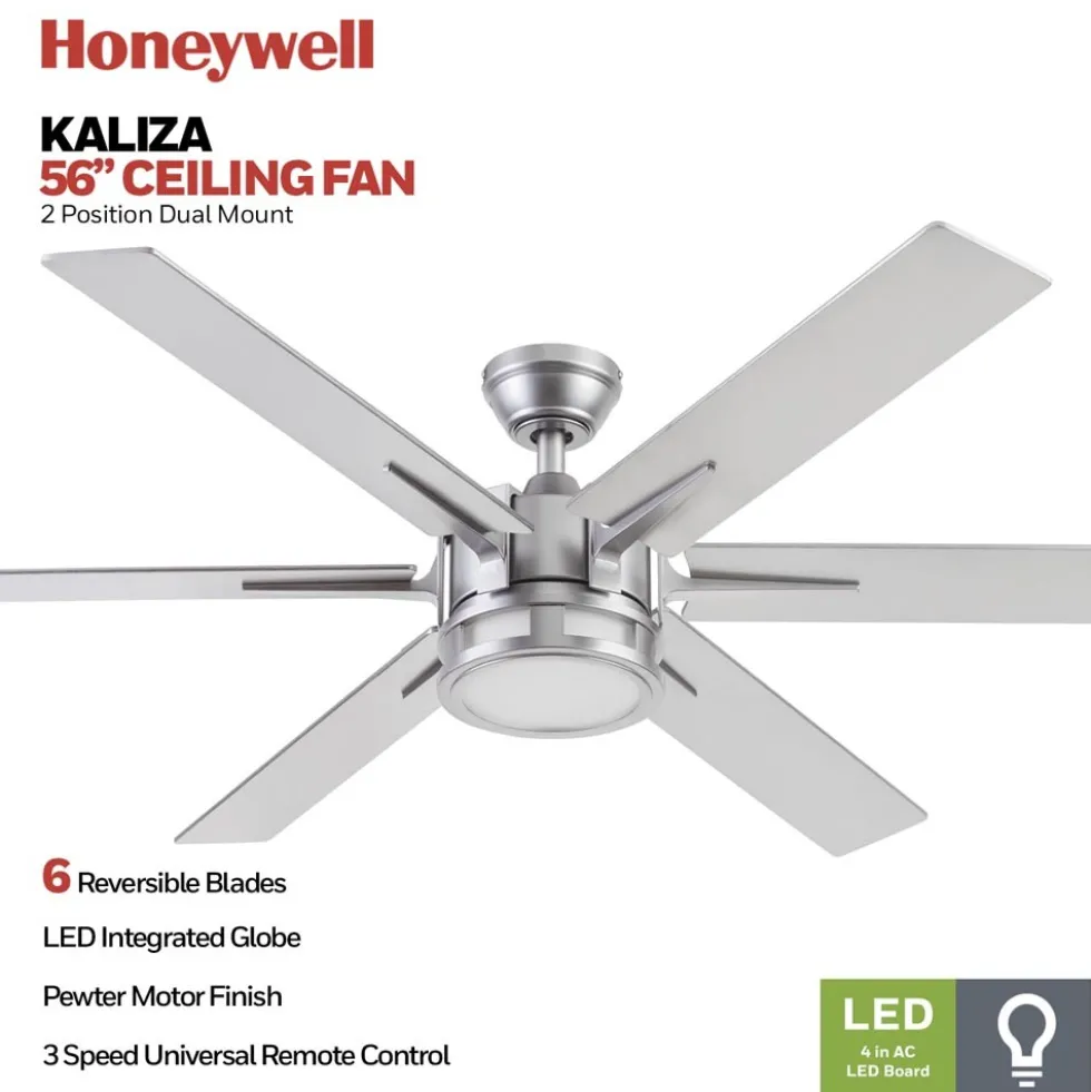 Honeywell Kaliza Indoor Ceiling Fan, Pewter, 56-Inch - 51626