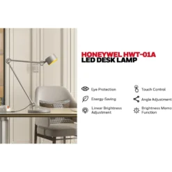 Honeywell LED Adjustable Metal Desk Lamp with Touch Controls and Eye Protection - HWT-01A