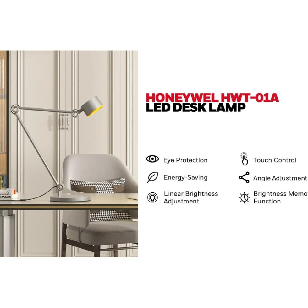 Honeywell LED Adjustable Metal Desk Lamp with Touch Controls and Eye Protection - HWT-01A