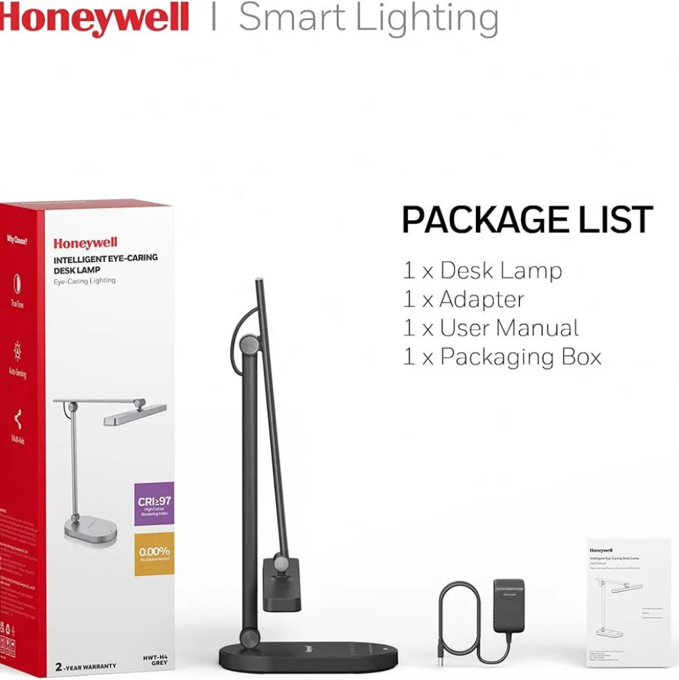 Honeywell LED Desk Lamp for Home Office, H4 Sunturalux Eye-Caring Desk Light, Black - HWT-H4BK