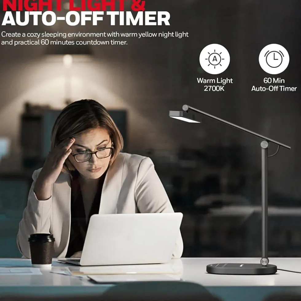 Honeywell LED Desk Lamp for Home Office, H4 Sunturalux Eye-Caring Desk Light, Black - HWT-H4BK