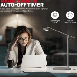 Honeywell LED Desk Lamp for Home Office, H4 Sunturalux Eye-Caring Desk Light, Gray - HWT-H4G