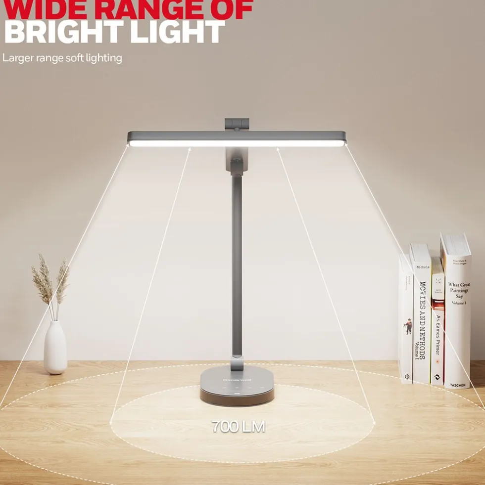 Honeywell LED Desk Lamp for Home Office, H4 Sunturalux Eye-Caring Desk Light, Gray - HWT-H4G