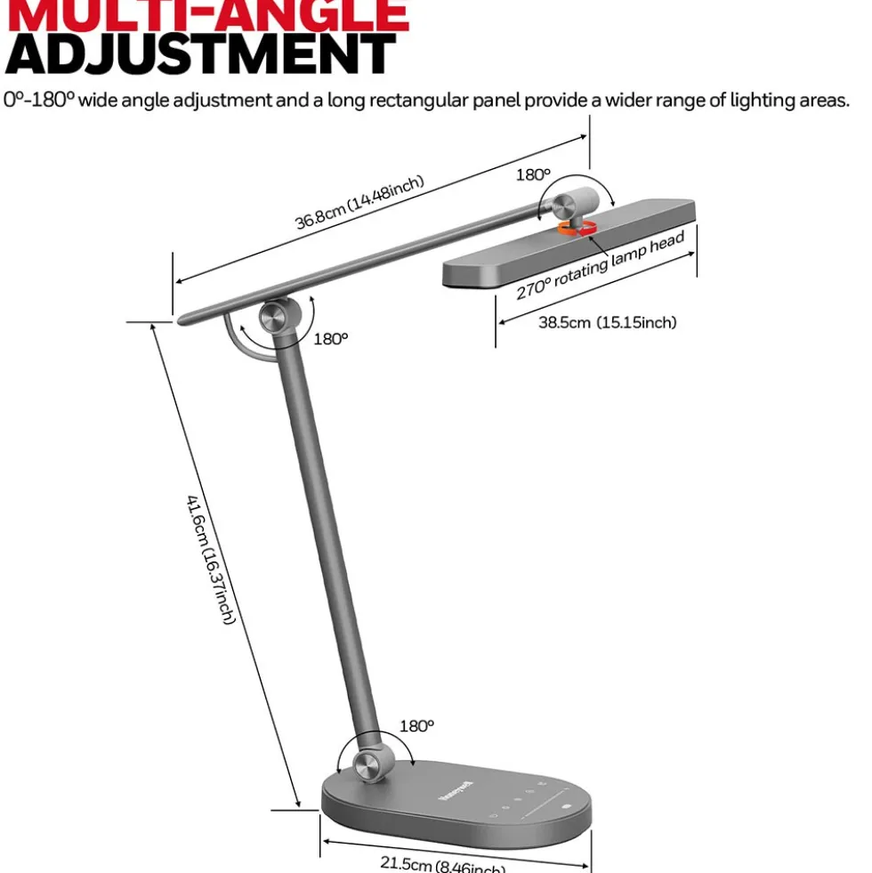Honeywell LED Desk Lamp for Home Office, H4 Sunturalux Eye-Caring Desk Light, Gray - HWT-H4G