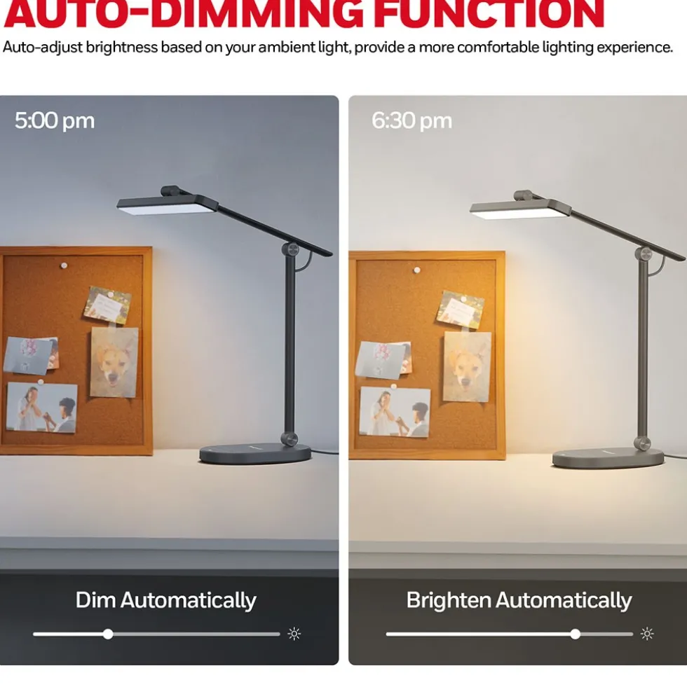 Honeywell LED Desk Lamp for Home Office, H4 Sunturalux Eye-Caring Desk Light, Gray - HWT-H4G