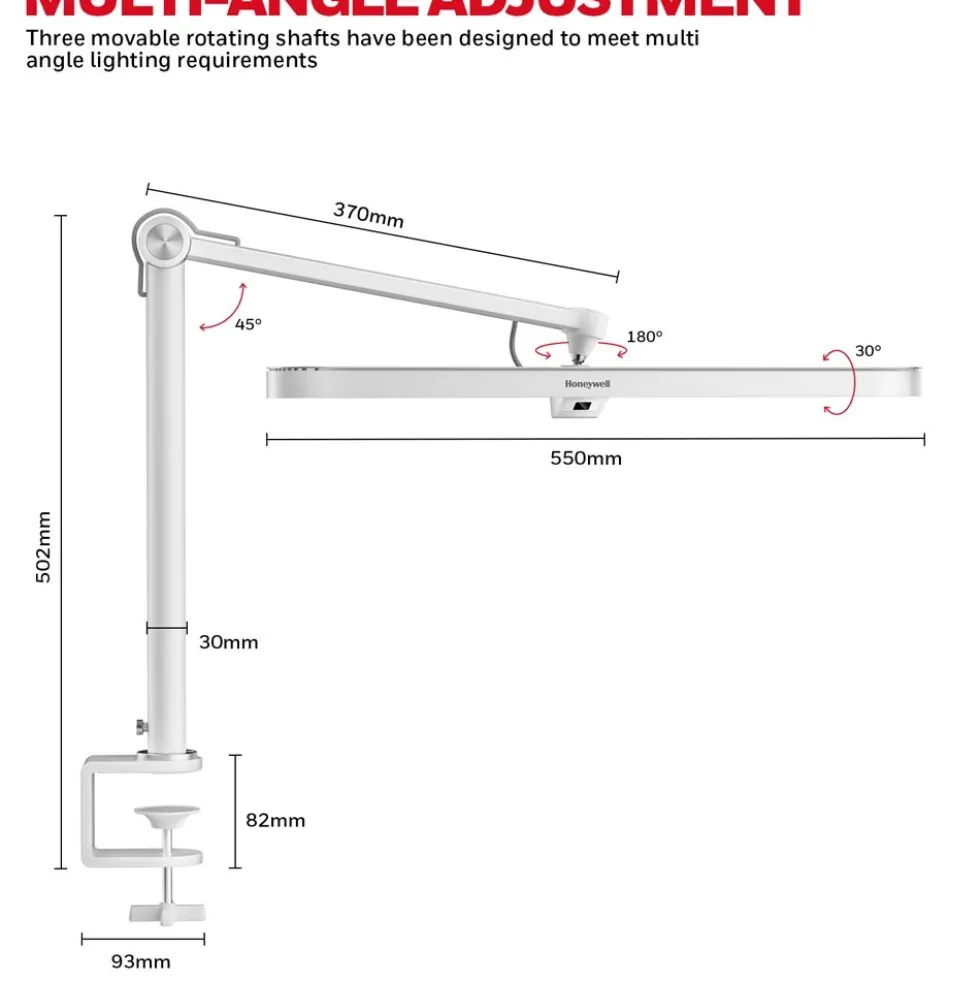 Honeywell LED Desk Lamp with Clamp and Sunturalux Eye Caring Natural Light, 05B02