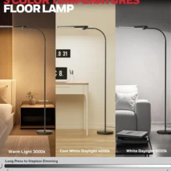 Honeywell LED Floor Lamp, F4 Sunturalux Gooseneck Reading Light, Black - F4BK