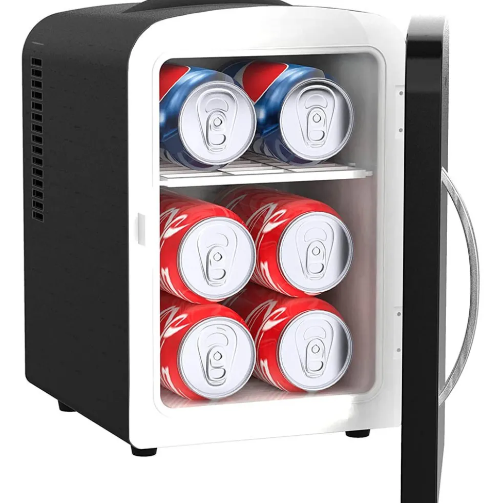 Honeywell 4 Liter Personal Mini Fridge Cooler and Warmer, Fits Six 12oz Cans, Stainless Steel - H4MFSS