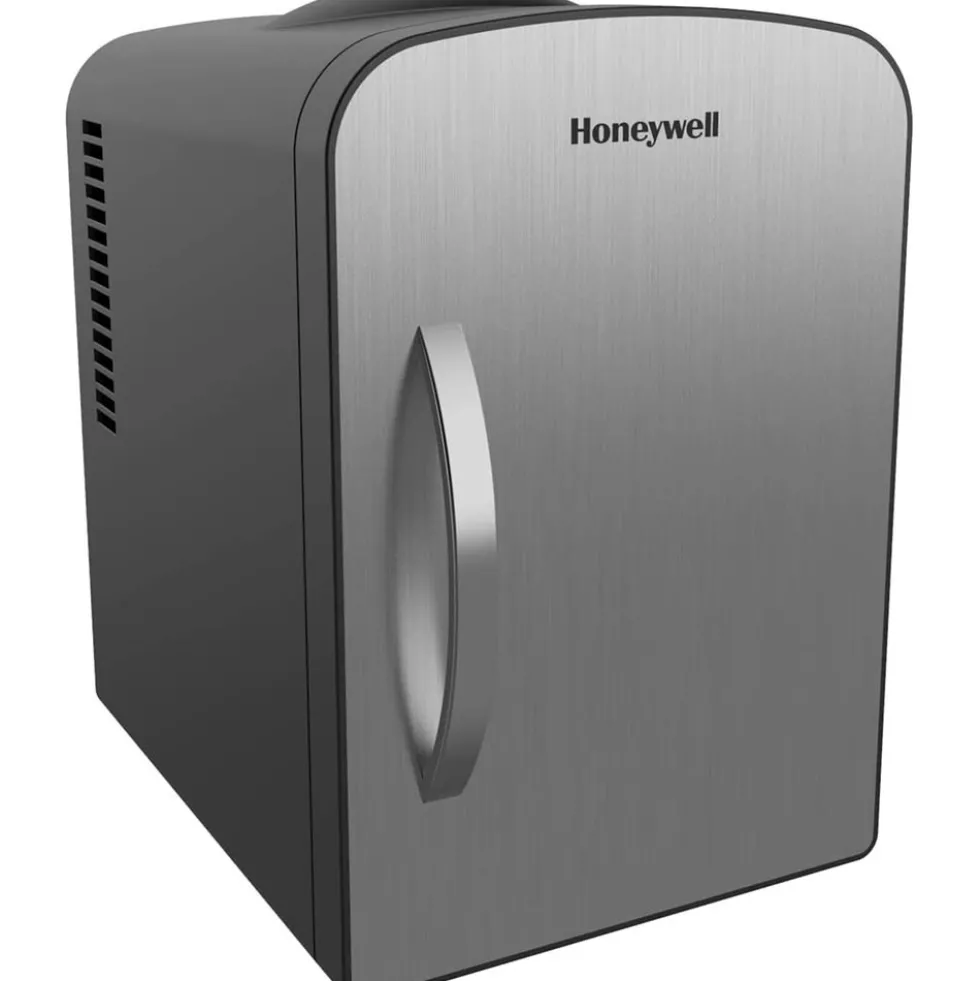 Honeywell 4 Liter Personal Mini Fridge Cooler and Warmer, Fits Six 12oz Cans, Stainless Steel - H4MFSS